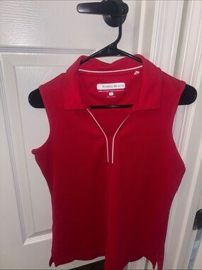 Pebble Beach Women's Red Dry-Luxe Sleeveless Polo with White Trim